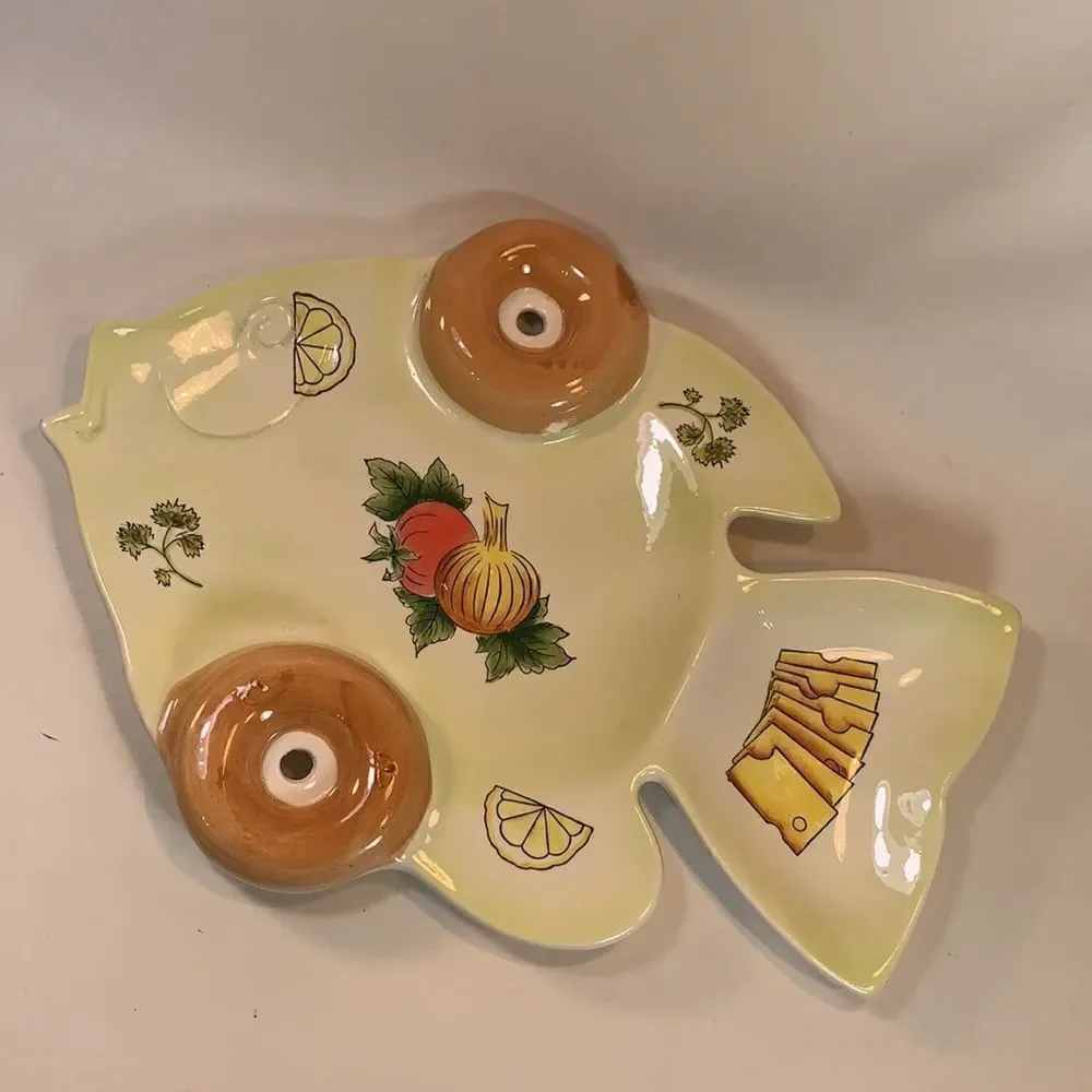 Fish Shaped Cheese Charcuterie Vegetable Appetizer Serving Platter 12 1/2 Inches
